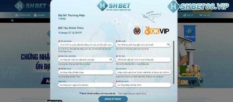 Biểu mẫu đăng ký tài khoản SHBET