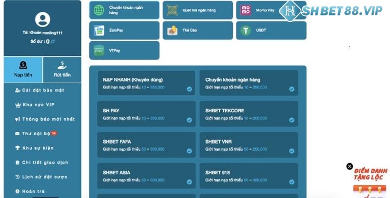 Tuỳ chọn phương thức nạp tiền SHBET phù hợp